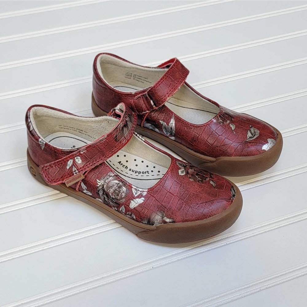 Pediped Flex Barbara Deep Red Floral Mary Jane Shoes